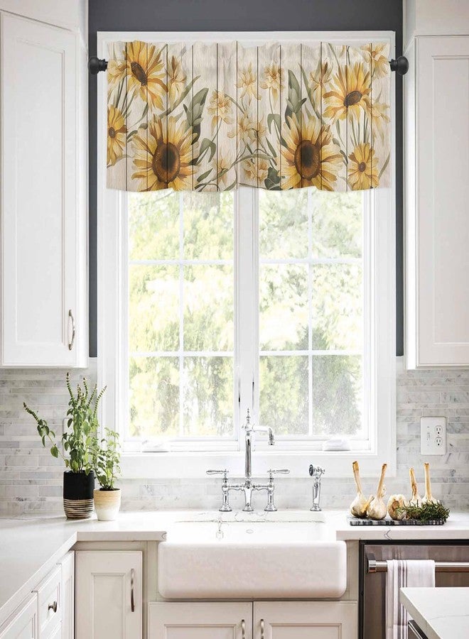 Custom Bed USA Sunflower Window Curtain Valance for Kitchen Windows/Bathroom/Living Room/Bedroom Privacy Decorative Rod Pocket Short Window Valance Curtain, 52" W x 18" L, Vintage Flowers Butterfly on Wooden Board - Image 2